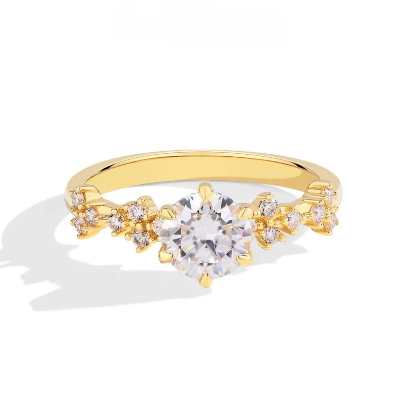 Anel Floral Moissanite com Banho de Ouro 14K Luar Fioretta