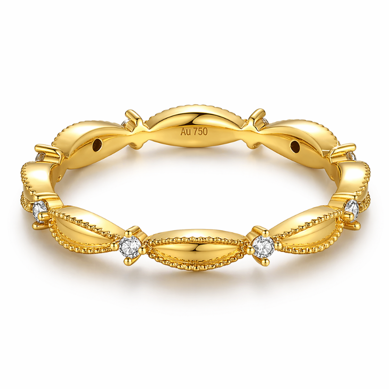 Anel Pavê Cravejado Moissanite Ouro 18K Luar Lavínia