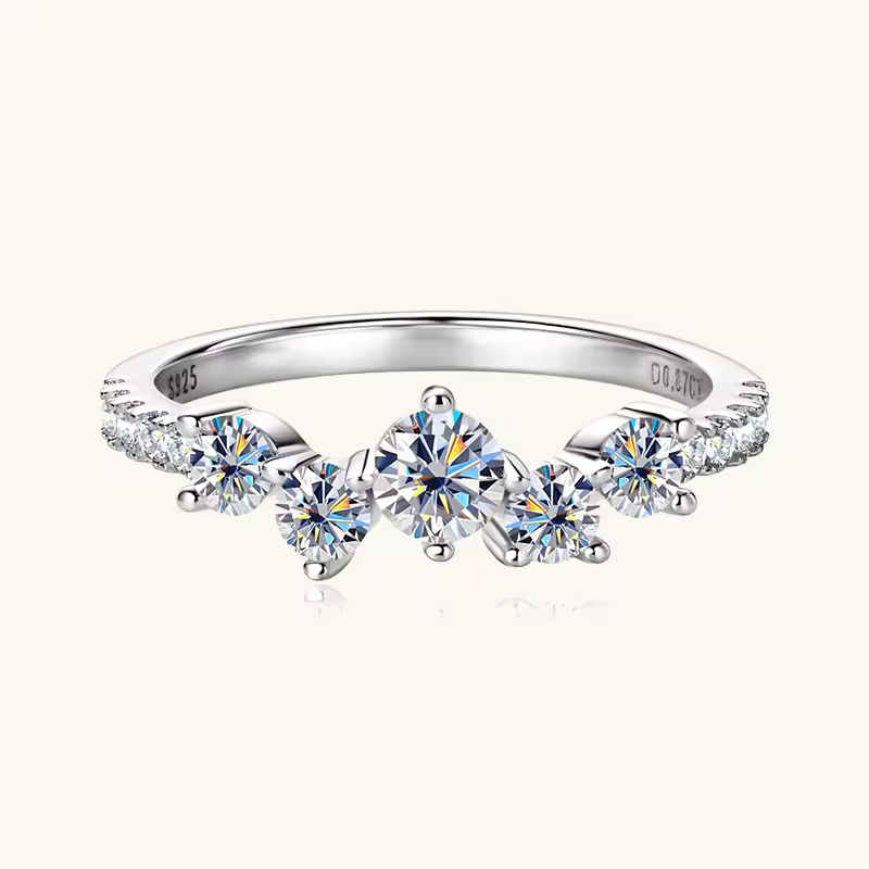 Anel Meia Aliança Trio Moissanite Prata 925 Banho Ouro 18K Luar Violeta