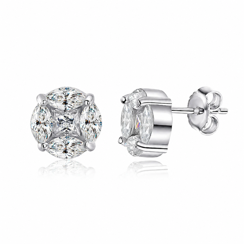 Brinco Cluster Moissanite Prata 925 Luar Scintilla