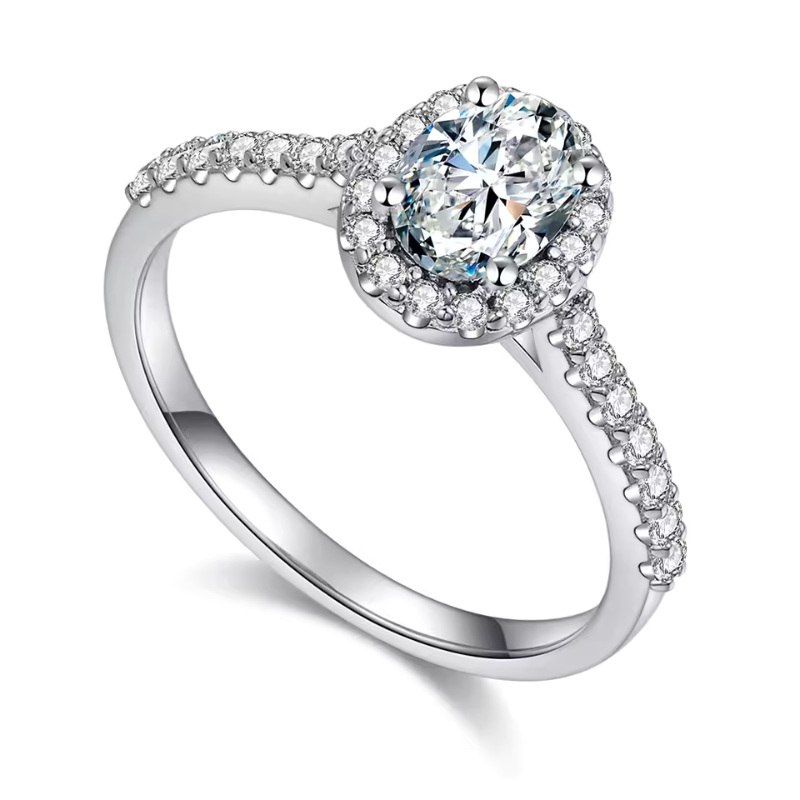 Anel Solitário Halo Moissanite com Cravação Pavê Luar Espanha