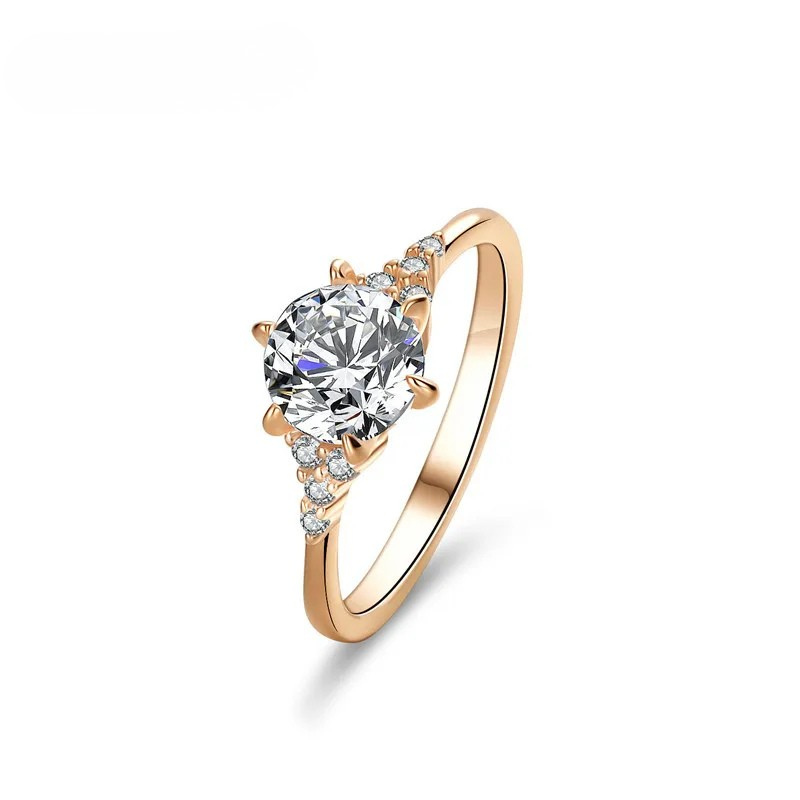 Anel Solitário Moissanite com Banho de Ouro Rose 18k Luar Coroa