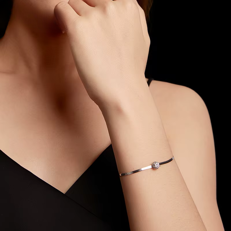 Pulseira Ponto de Luz Moissanite Prata 925 Ajustável Luar Kiara