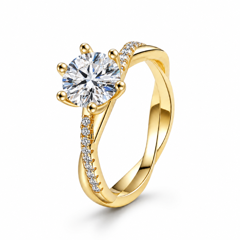 Anel Solitário Moissanite com Aro Entrelaçado Luar Véline