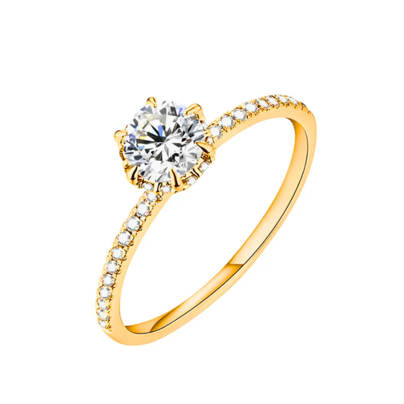 Anel Solitário Cravejado com Moissanite Banho Ouro 18K Luar Dama