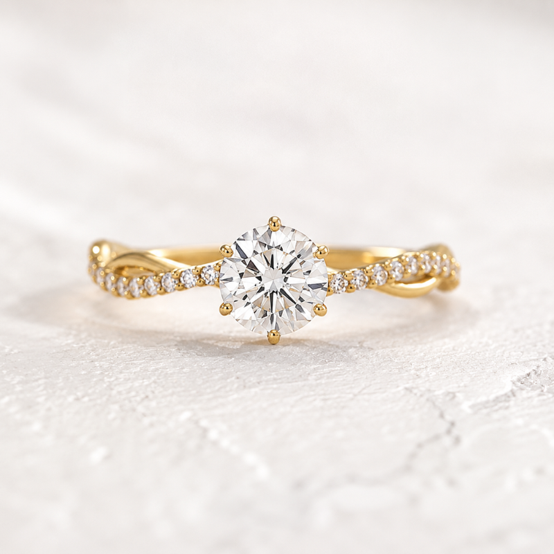 Anel Trançado Moissanite em Prata 925 com Banho Ouro 18k Luar Infinity