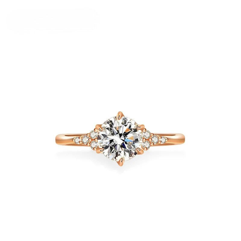 Anel Solitário Moissanite com Banho de Ouro Rose 18k Luar Coroa