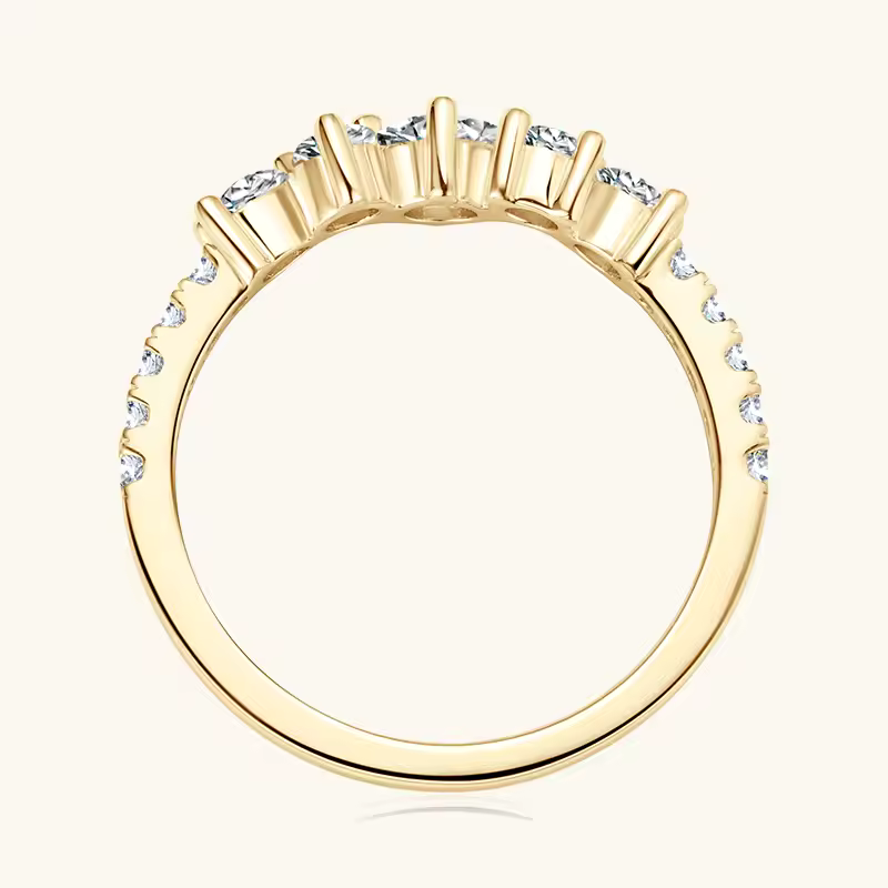 Anel Meia Aliança Trio Moissanite Prata 925 Banho Ouro 18K Luar Violeta