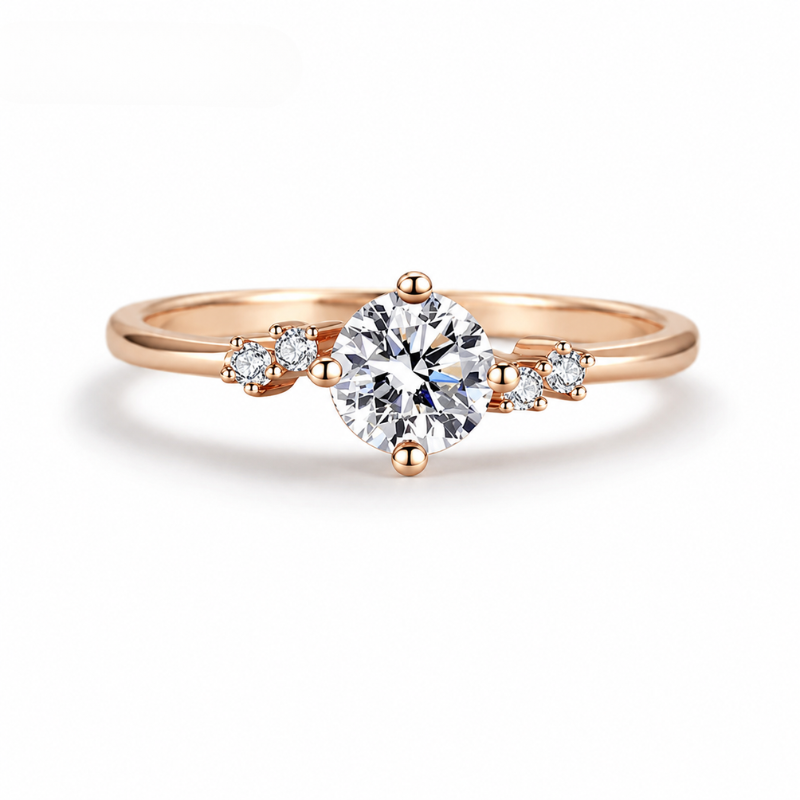 Anel Solitário Moissanite Prata 925 Ouro Rosado Luar Stela