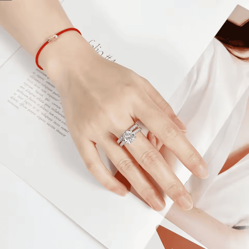 Conjunto Solitário Moissanite Edição Noivado Luar Amor Real