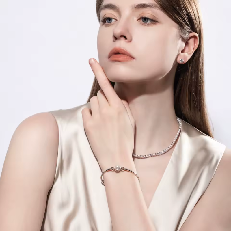 Pulseira Feminina Halo Moissanite Prata 925 Luar Mireva