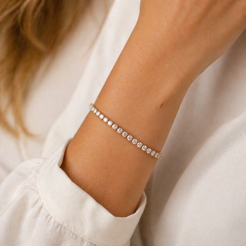Pulseira Riviera 4.0mm Moissanite com Pedras Brilhantes Luar Alana