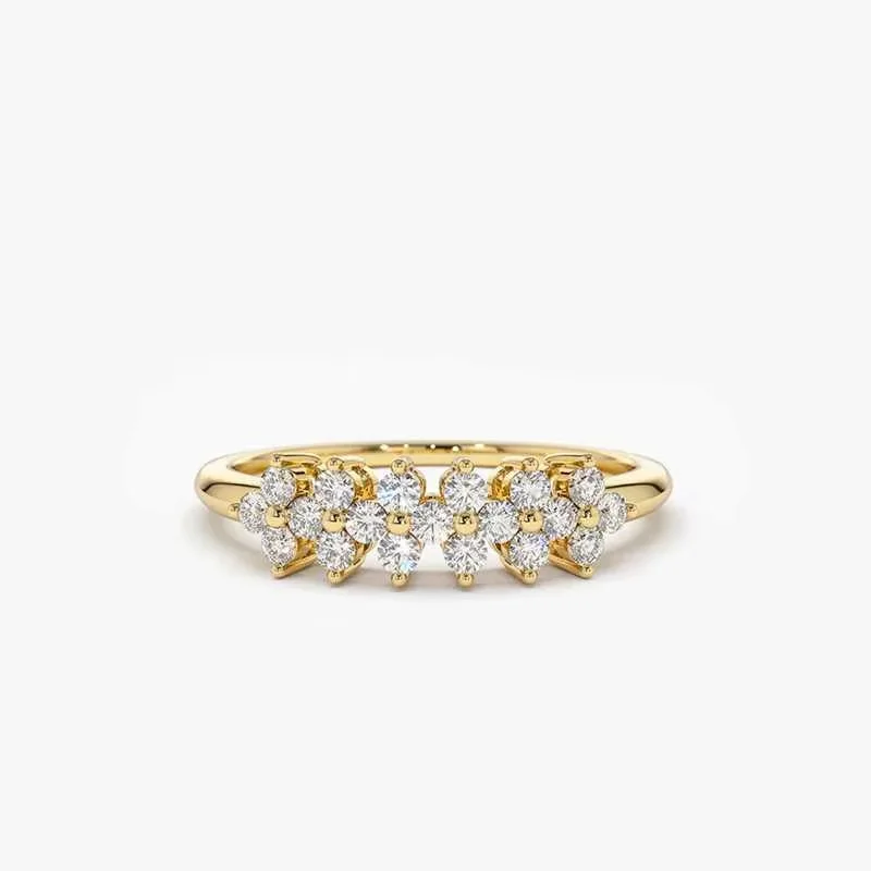 Anel Cluster Floral Moissanite Prata 925 Luar Fleuresse