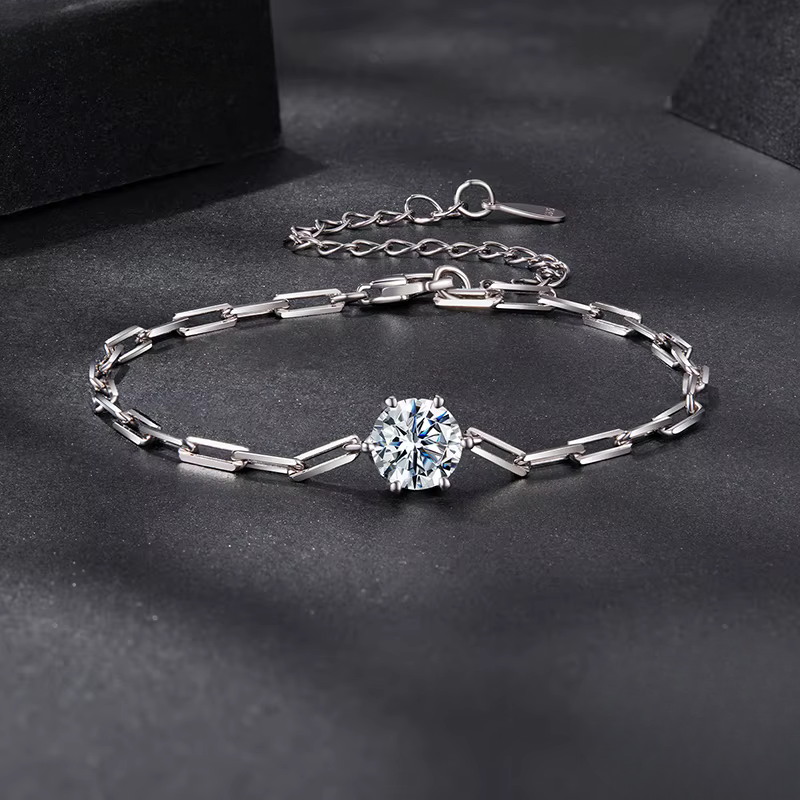 Pulseira Moissanite Ponto de Luz em Prata 925 Banho em Ouro Branco 18K Luar Eleonora