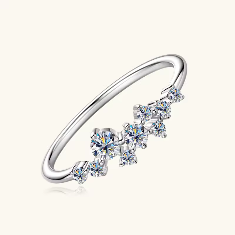 Anel Meia Aliança Constelação Moissanite Prata 925 Banho Ouro 18K Luar Lyra