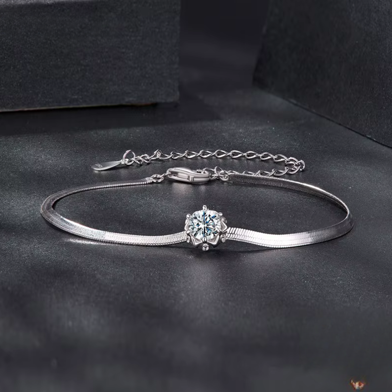 Pulseira Ponto de Luz Moissanite Prata 925 Ajustável Luar Kiara