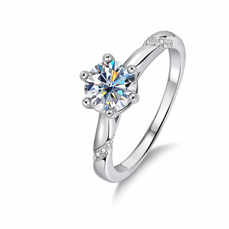 Anel Solitário Moissanite Prata 925 Aro Torcido banho Ouro 18k Luar Luna