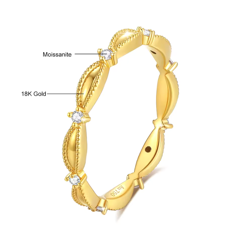 Anel Pavê Cravejado Moissanite Ouro 18K Luar Lavínia
