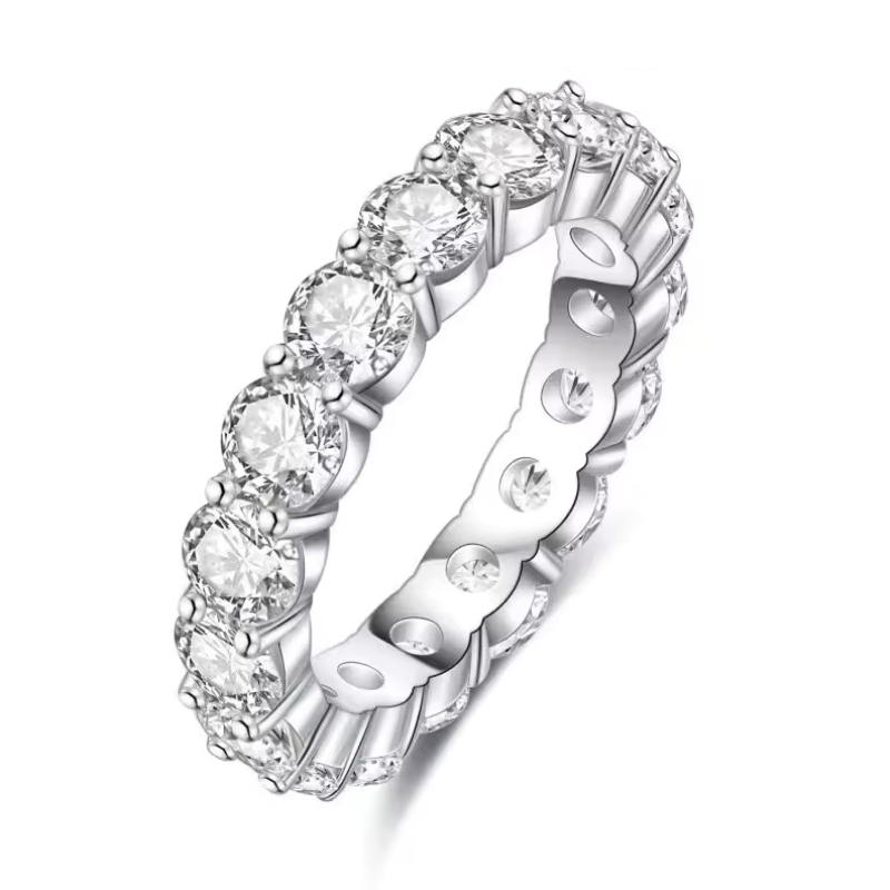 Anel Aliança Cravejada Moissanite com Banho Ouro 18K Luar Althea