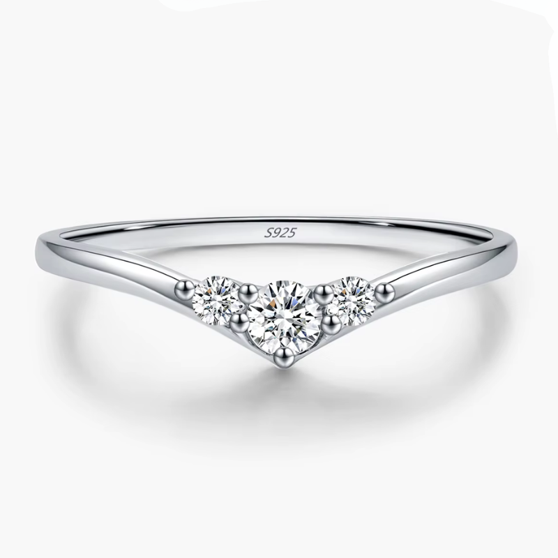 Anel Meia Aliança V Moissanite Prata 925 Luar Beatriz