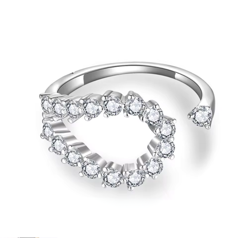 Anel Coração Cravejado Moissanite Prata 925 Luar Camila