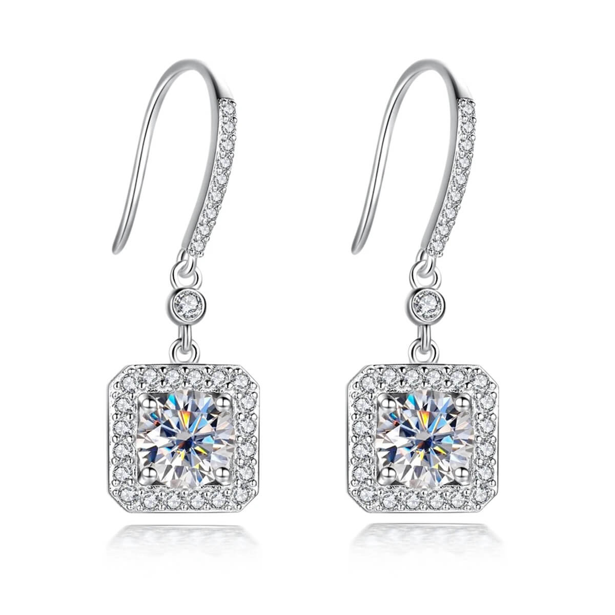 Brinco Quadrado Moissanite Prata 925 Luar Encantos