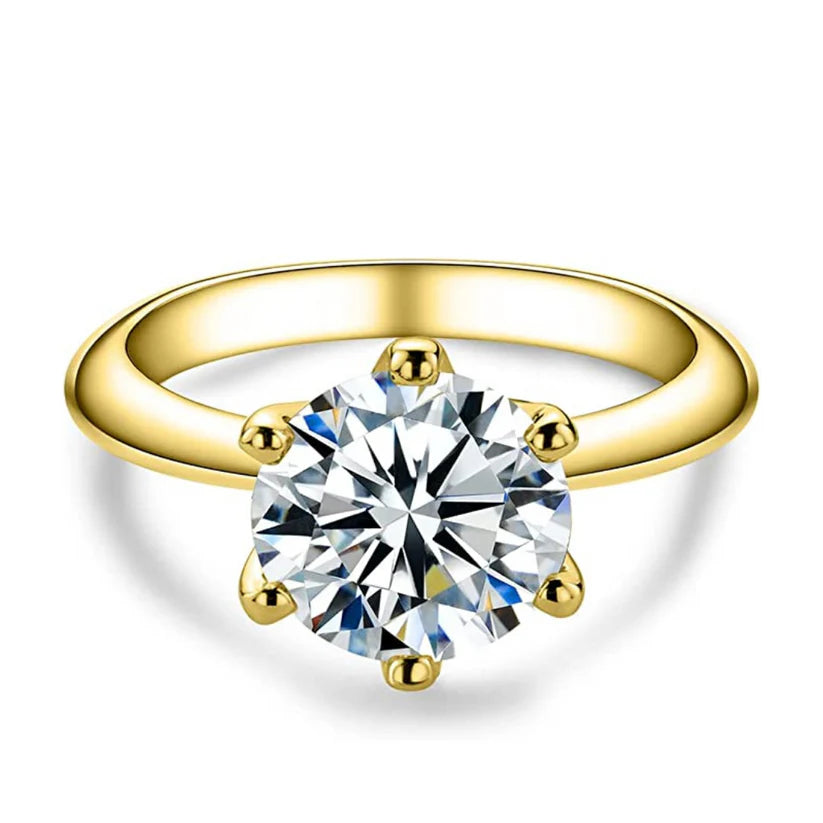 Anel Solitário Moissanite Prata 925 Banho Ouro 18K Luar Essenza