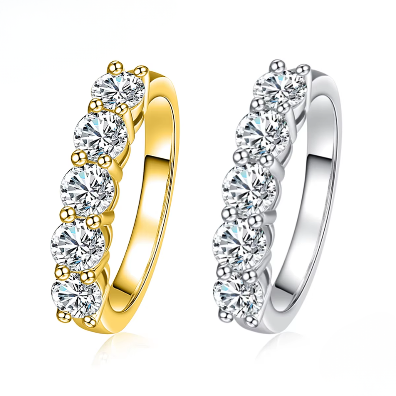 Anel Meia Aliança Cravejado Moissanite Prata 925 Luar Pamela