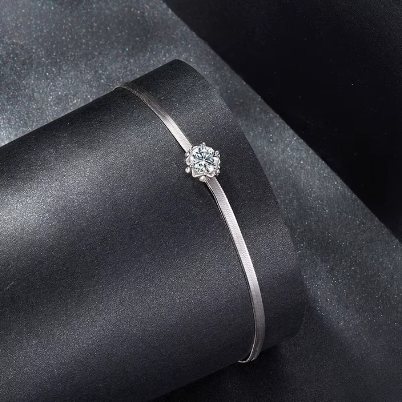 Pulseira Ponto de Luz Moissanite Prata 925 Ajustável Luar Kiara