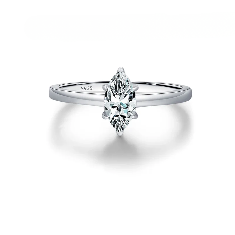 Anel Solitário Marquise Moissanite Prata 925 Luar Solène