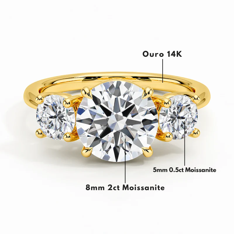 Anel Trio Elegante Moissanite Ouro 14K Luar Artemis