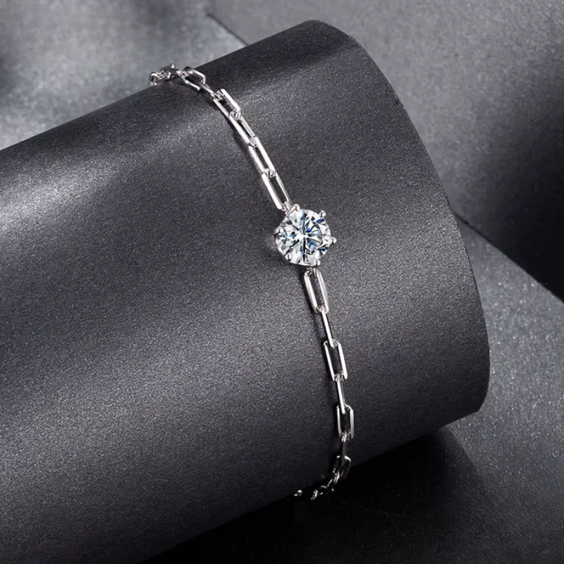 Pulseira Moissanite Ponto de Luz em Prata 925 Banho em Ouro Branco 18K Luar Eleonora