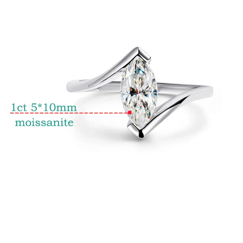 Anel Solitário Garcy Moissanite Corte Marquise em Prata 925 Luar Celeste