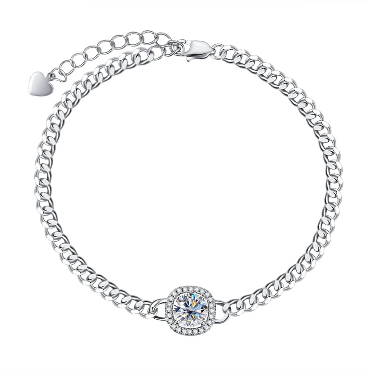 Pulseira Cubana Moissanite Brilho Intenso Prata 925 Luar Araby