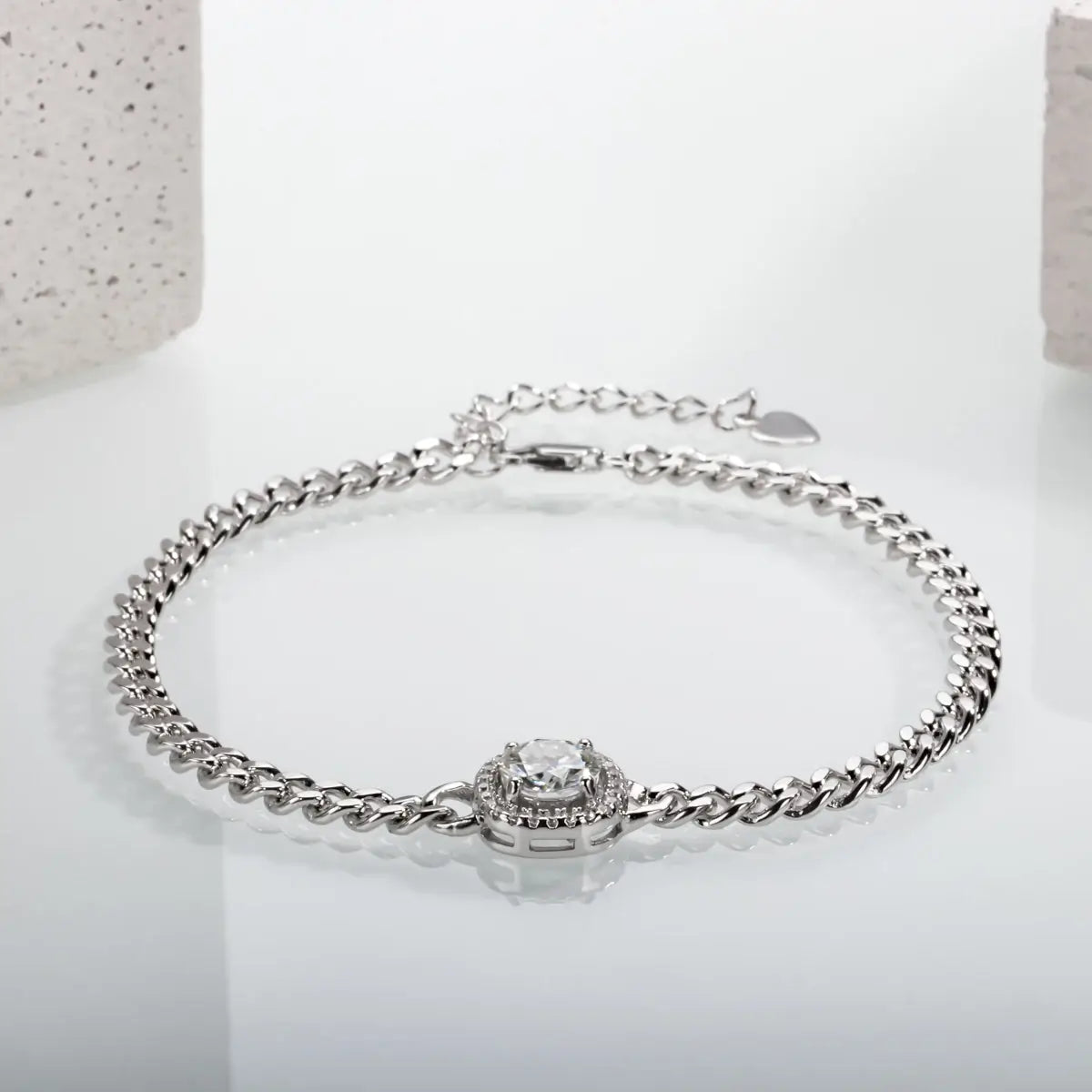 Pulseira Cubana Moissanite Brilho Intenso Prata 925 Luar Araby