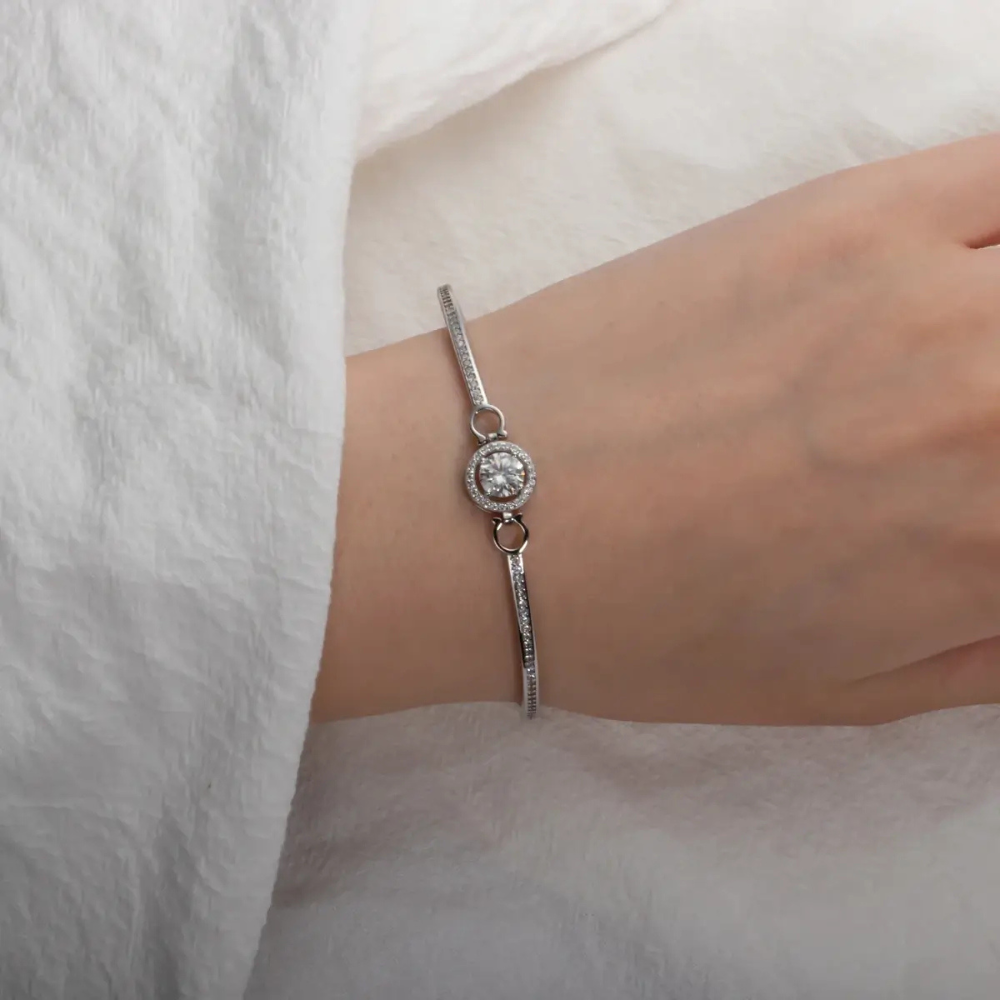 Pulseira Feminina Halo Moissanite Prata 925 Luar Mireva