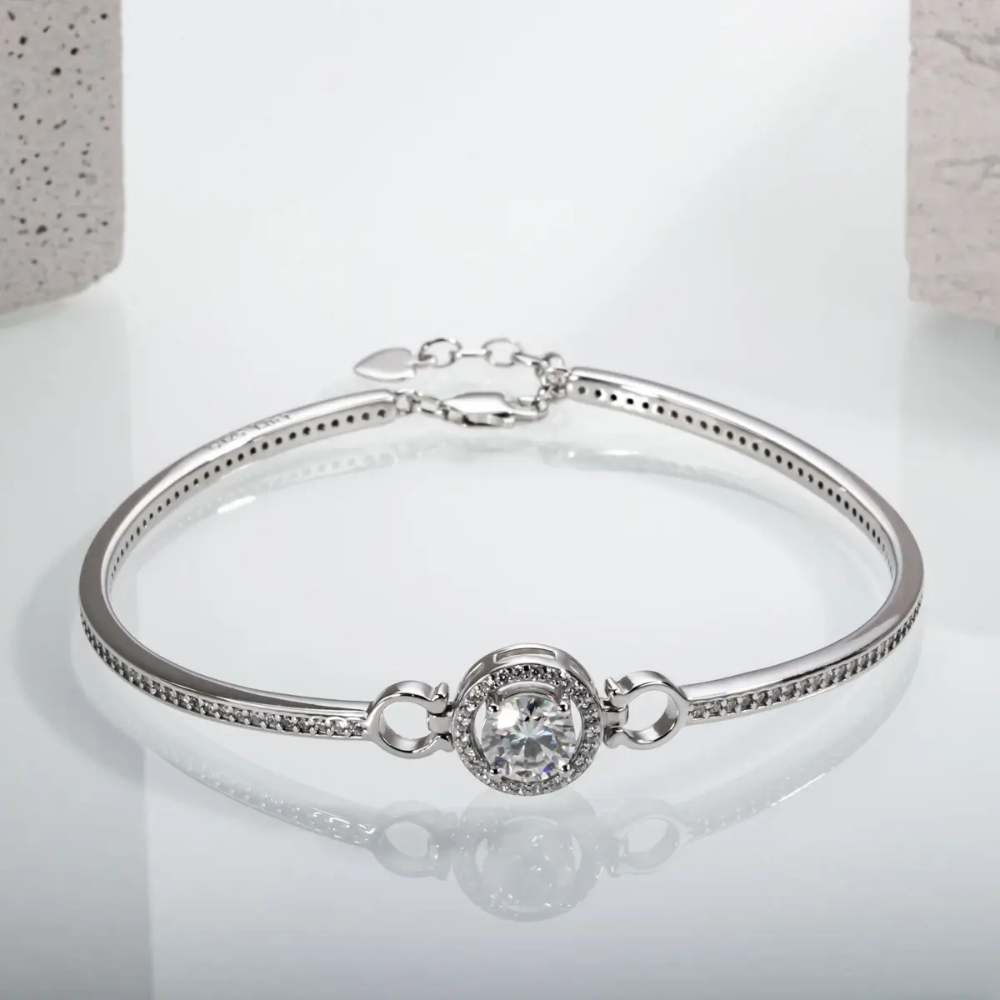 Pulseira Feminina Halo Moissanite Prata 925 Luar Mireva