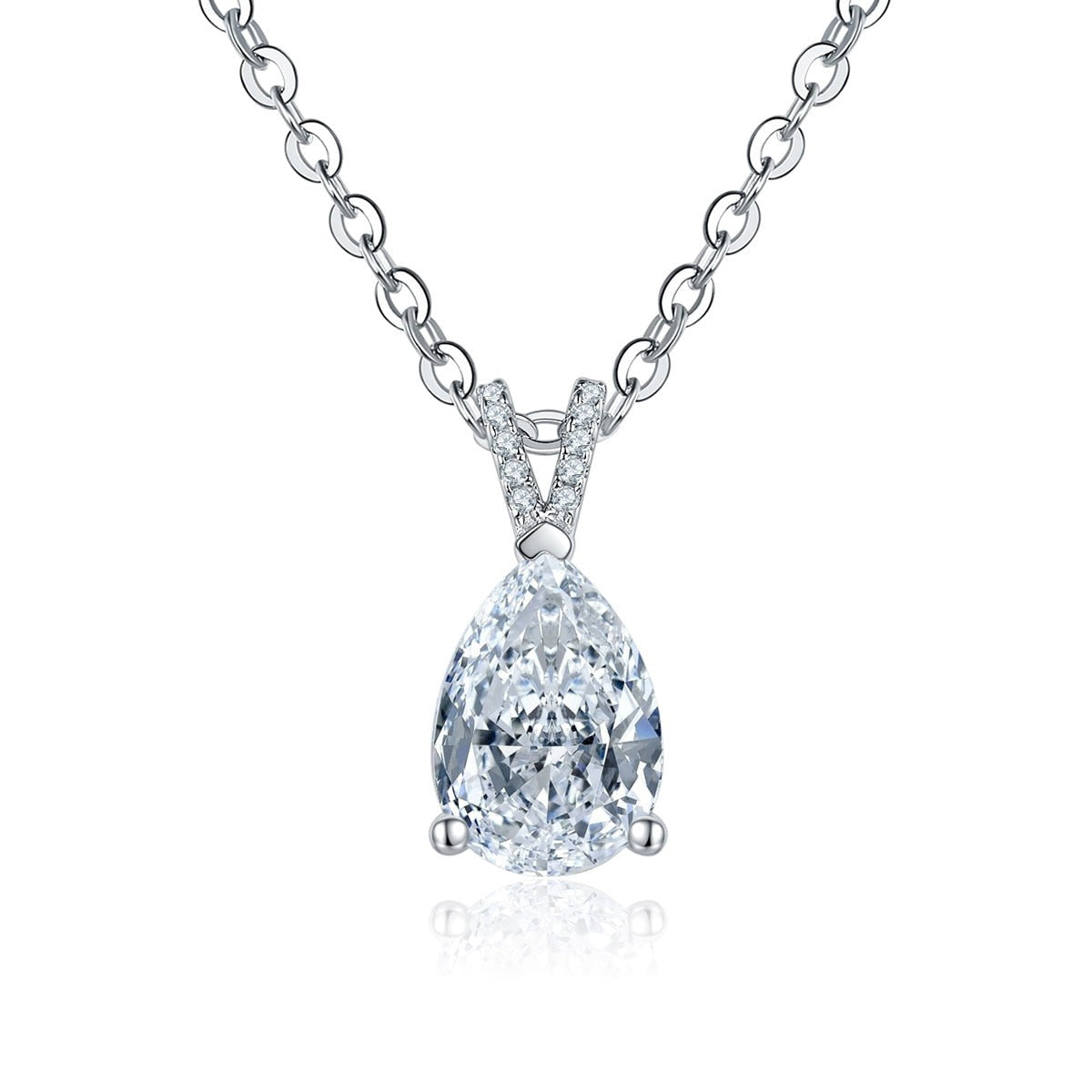 Colar Gota de Moissanite Eternity com Banho Ouro Branco 18K