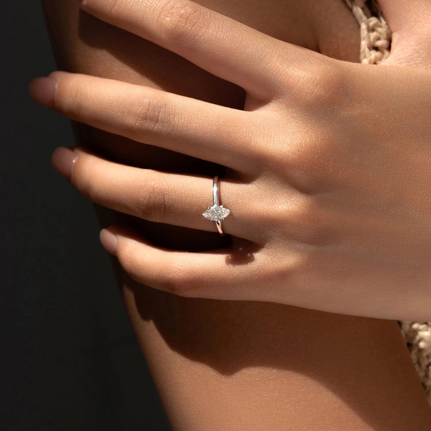 Anel Solitário Marquise Moissanite Prata 925 Luar Solène - foto 2