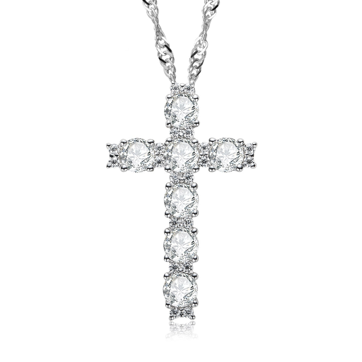 Colar Crucifixo Luxo em Prata 925 com Moissanite Luar Brilho Eterno Luar