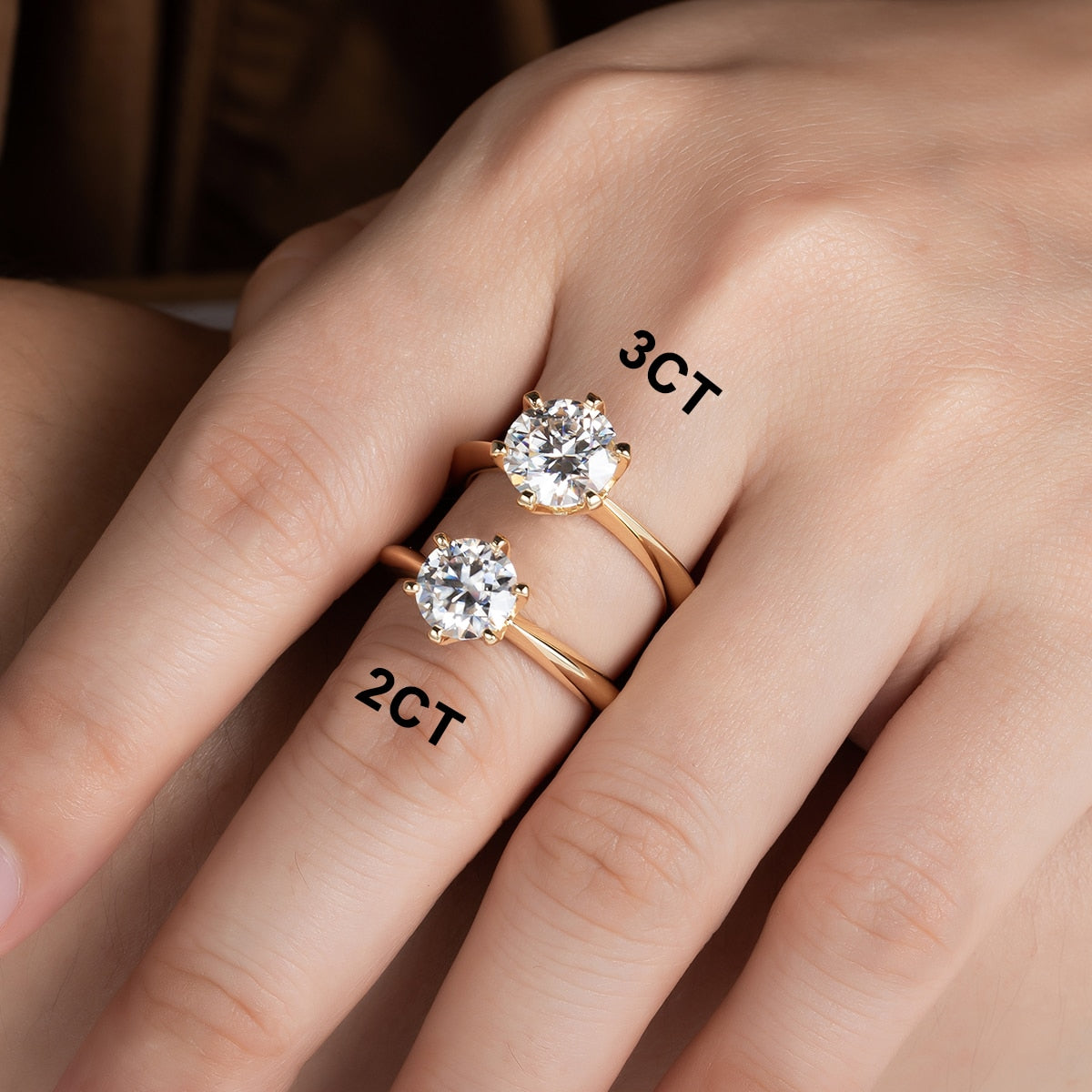 Anel Solitário Moissanite Prata 925 Banho Ouro 18K Luar Essenza