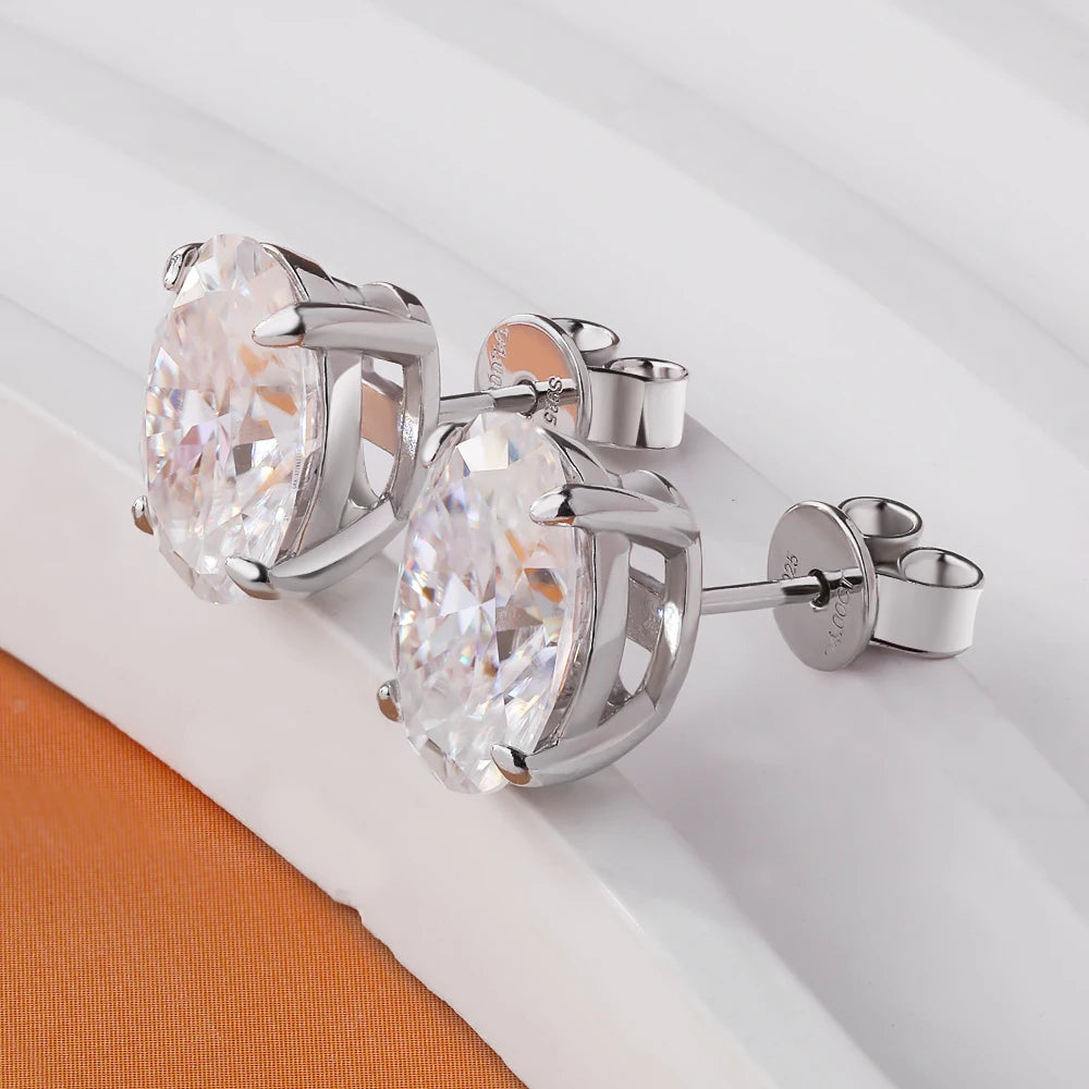 Brinco Solitário Oval Moissanite Prata 925 Banhado a Ouro 18K Luar Astra - foto 3
