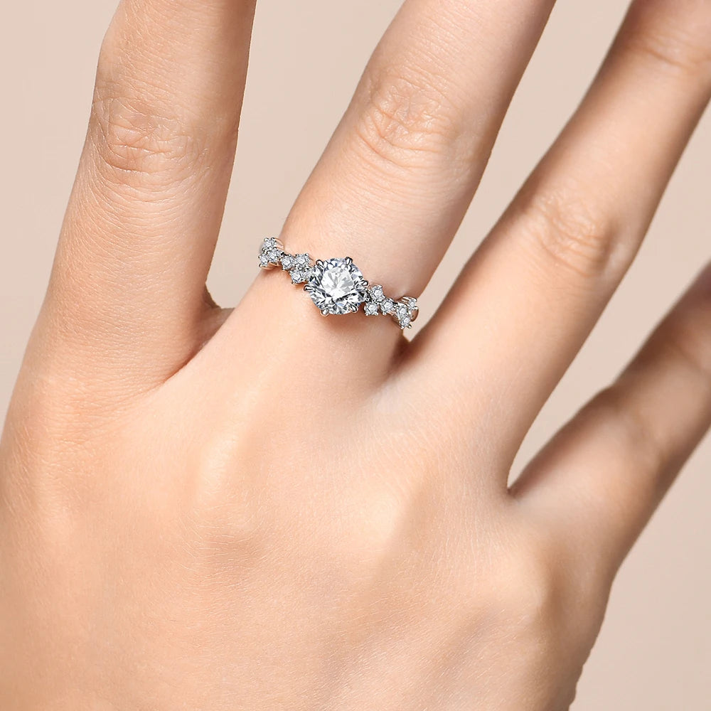 Anel Floral Moissanite Ouro 14K Luar Fioretta - foto 5