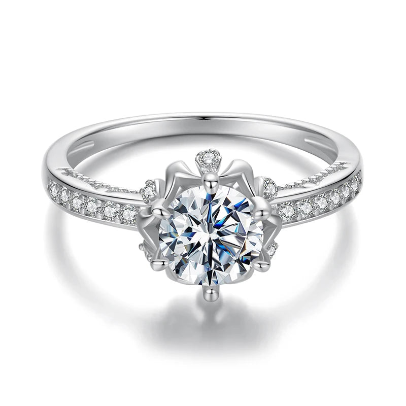 Anel Flor Moissanite Prata 925 com Banho Ouro Branco 18K Luar Rêve - foto 22