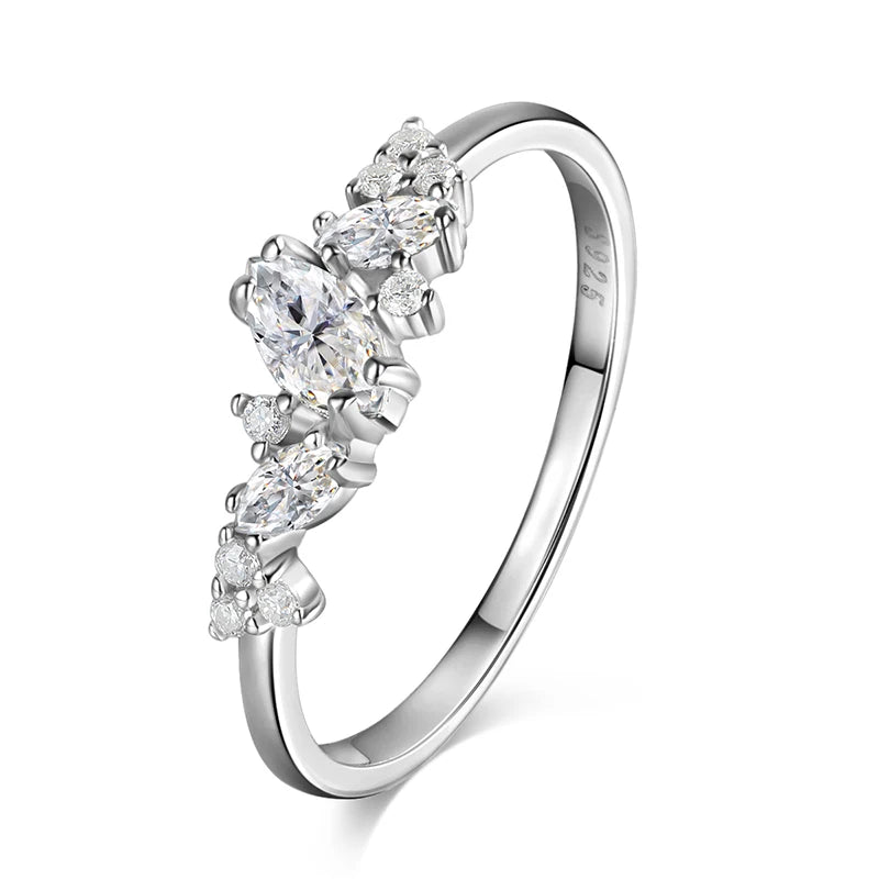 Anel Cluster Moissanite Prata 925 Banho Ouro Branco — Éloise - foto 8
