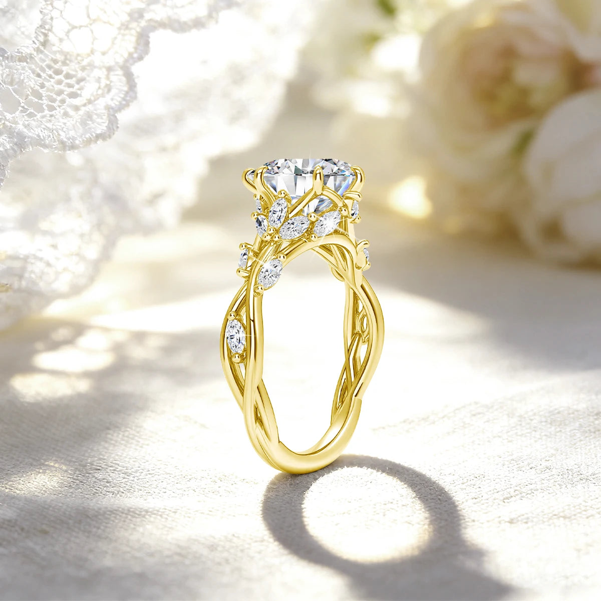 Anel Floral Moissanite Ouro 14K — Céleste - foto 4