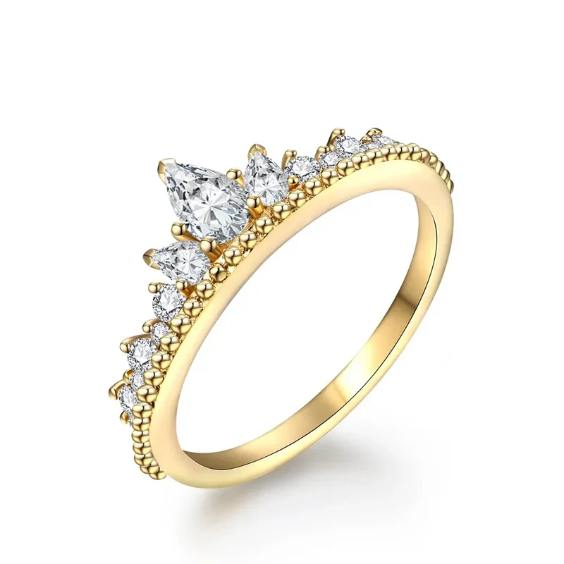 Anel Coroa Moissanite Prata 925 com Banho de Ouro 18K Luar Vilage