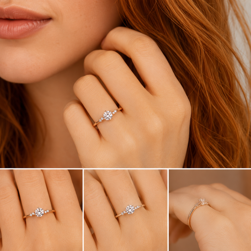 Anel Solitário Moissanite Prata 925 Ouro Rosado Luar Stela