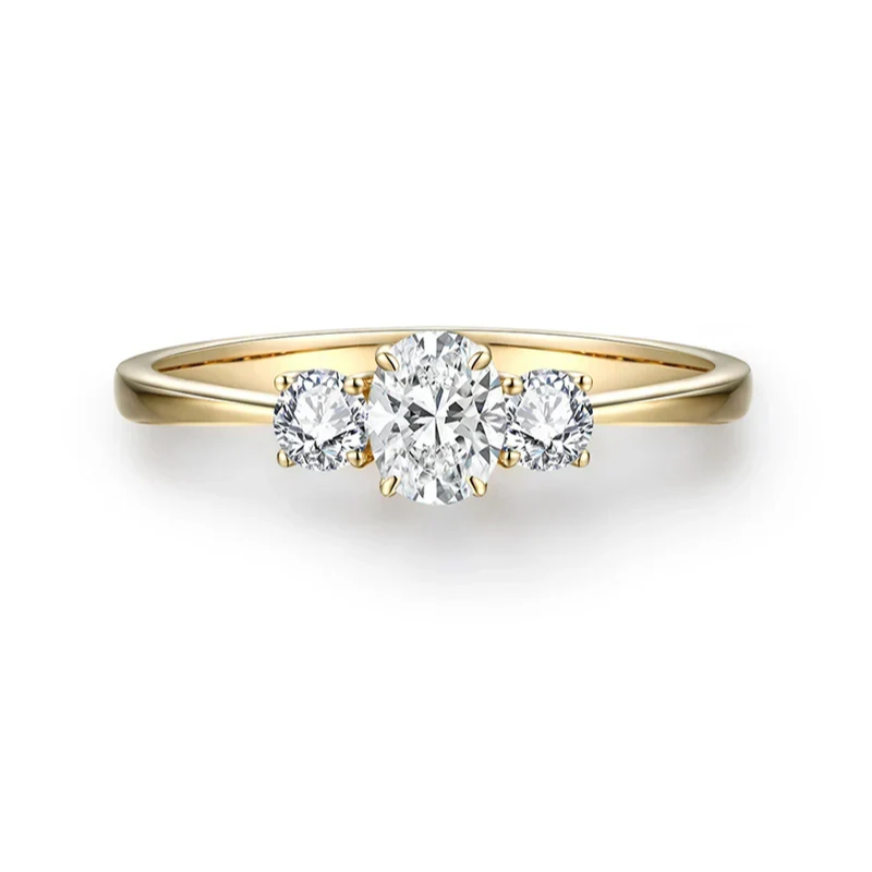 Anel Três Pedras Moissanite com Banho de Ouro 18K Luar Vega