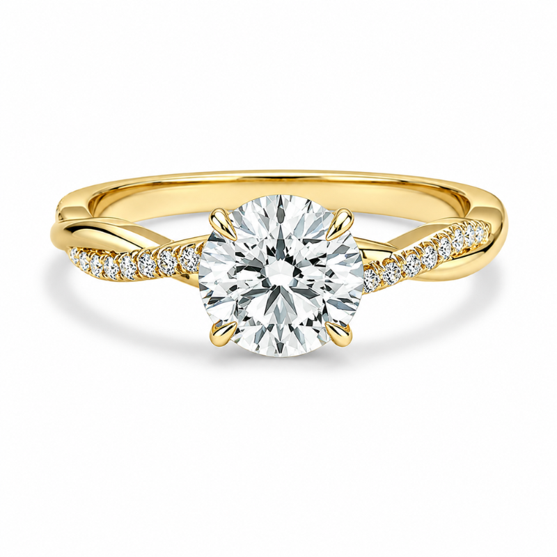 Anel Solitário Entrelaçado 4 Garras Moissanite Banho de Ouro 18K Luar Istela